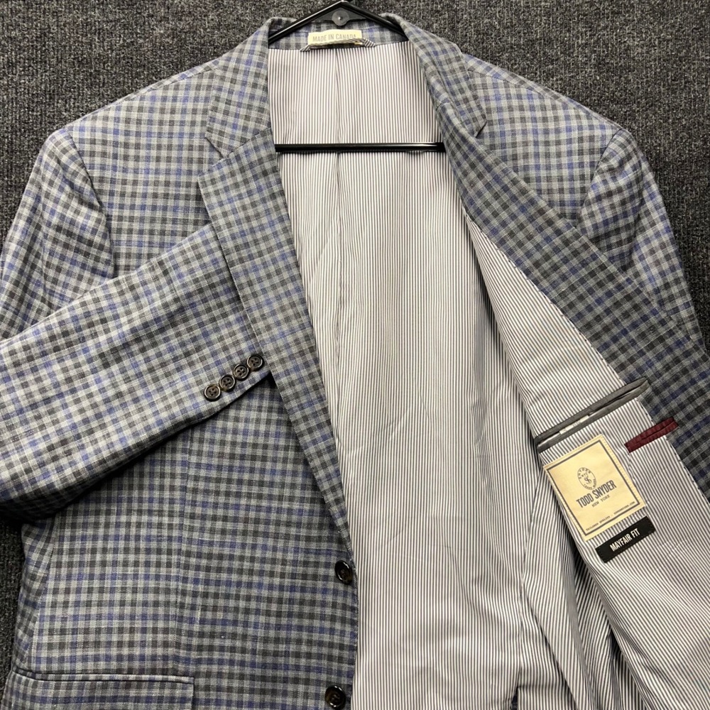 Todd Snyder Mayfair Fit Gingham Sport Coat Blazer Blue Grey Made in Canada 42R